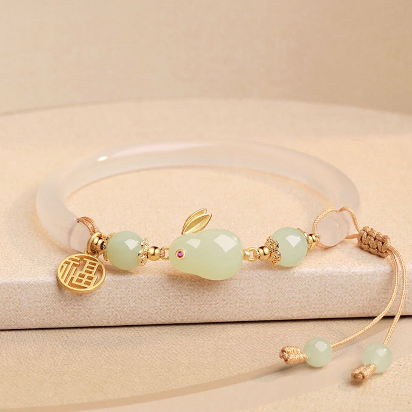 Natural Green Jade Feng Shui Rabbit Protection Bangle