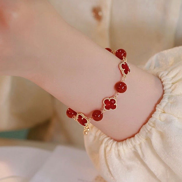 Lucky Clover Natural Green Jade Bracelet