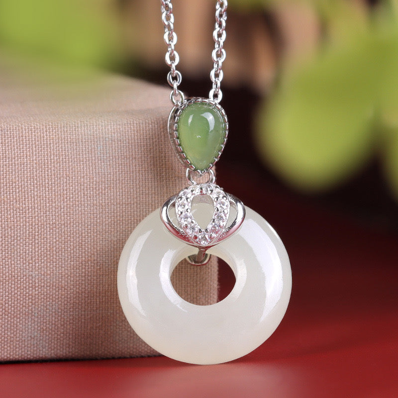 Natural Hetian Jade Peace Buckle Necklace