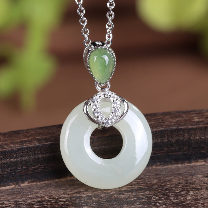 Natural Hetian Jade Peace Buckle Necklace