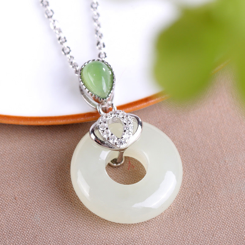 Natural Hetian Jade Peace Buckle Necklace