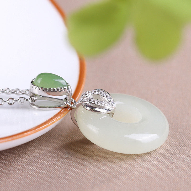 Natural Hetian Jade Peace Buckle Necklace