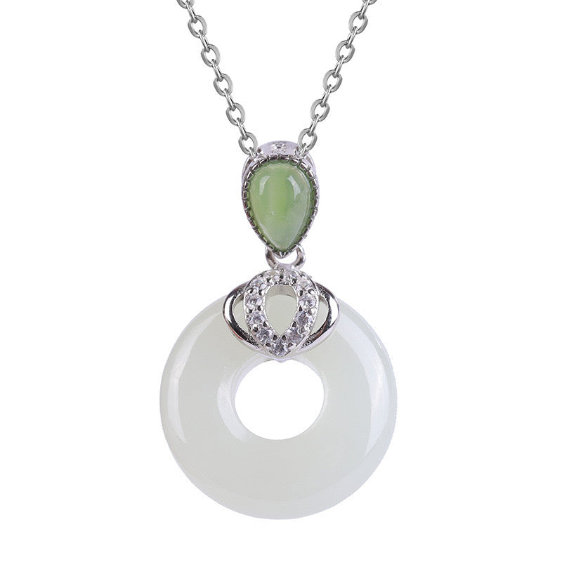 Natural Hetian Jade Peace Buckle Necklace