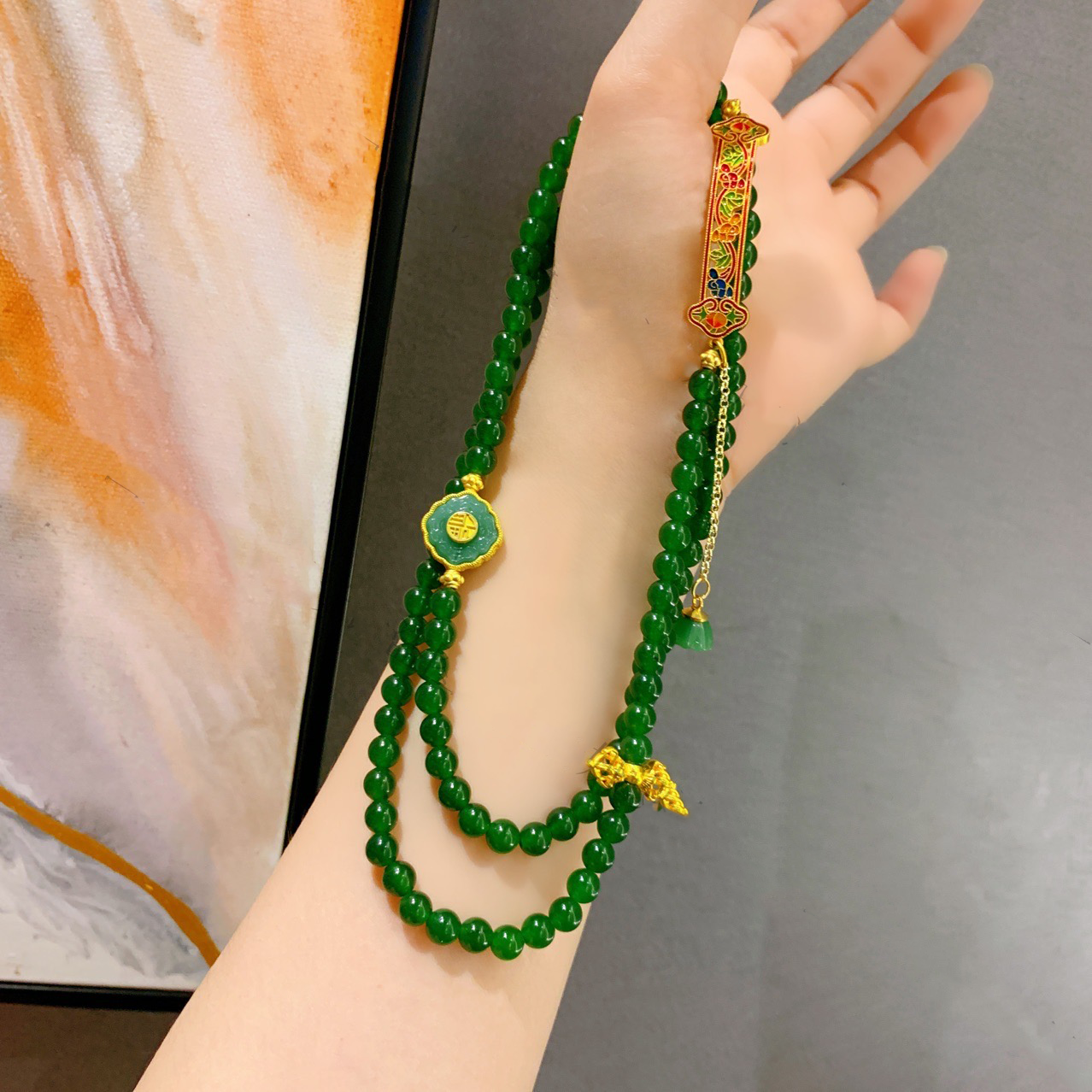 Natural Green Jade Mala 108 Beads Necklace Bracelet