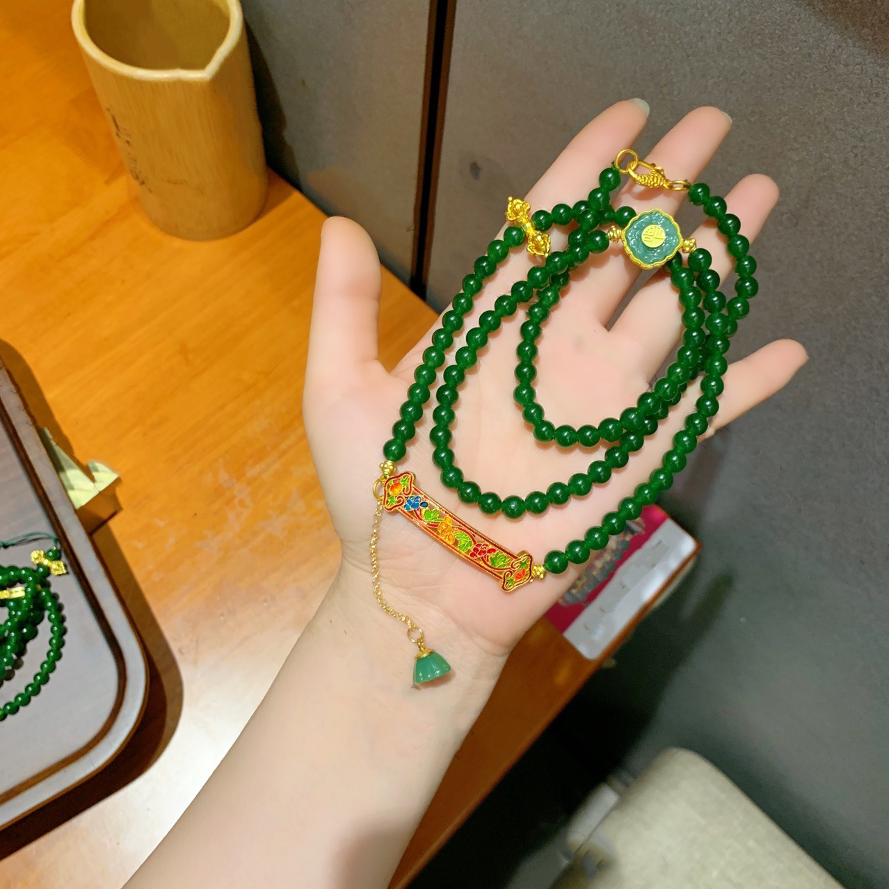Natural Green Jade Mala 108 Beads Necklace Bracelet