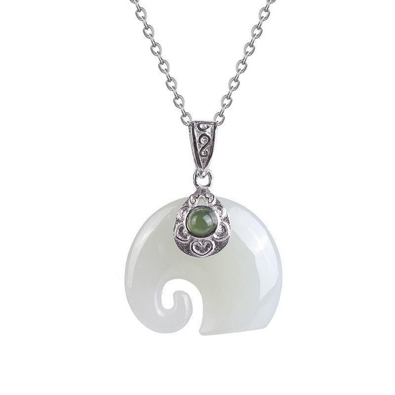 Natural Hetian jade Feng Shui Elephant Necklace