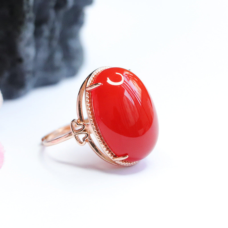Natural Red Agate Pigeon Egg Ring