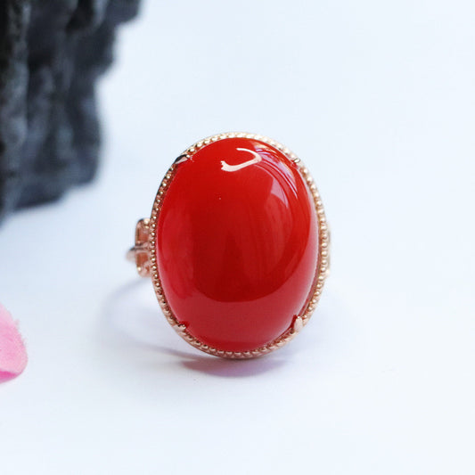 Natural Red Agate Pigeon Egg Ring