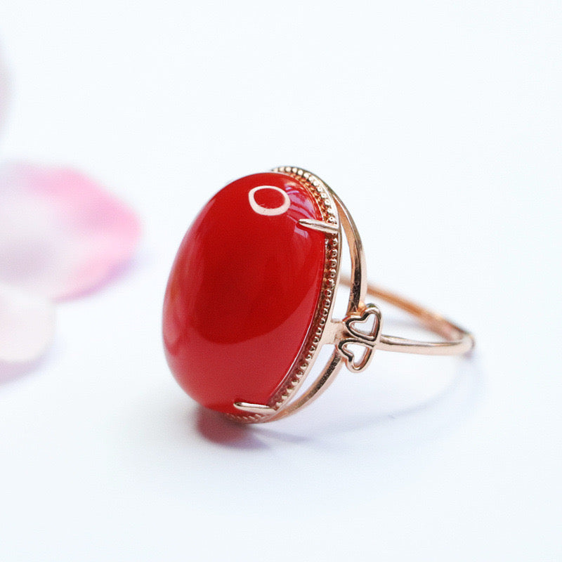 Natural Red Agate Pigeon Egg Ring