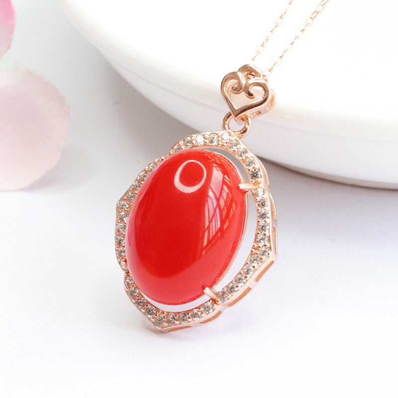 Natural Red Agate Pigeon Egg Heart Pendant