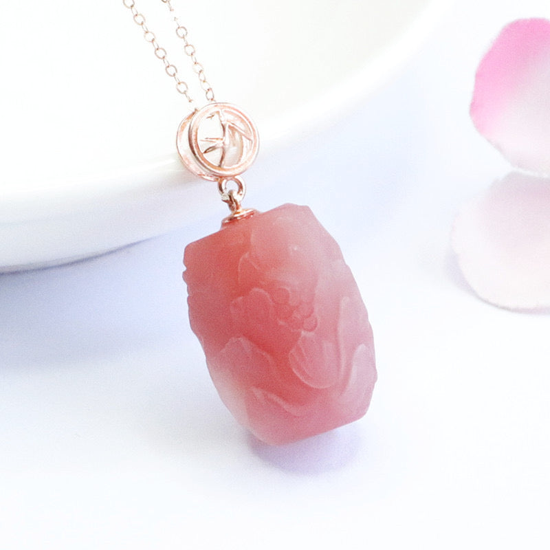Natural Yanyuan Agate Peony Pendant