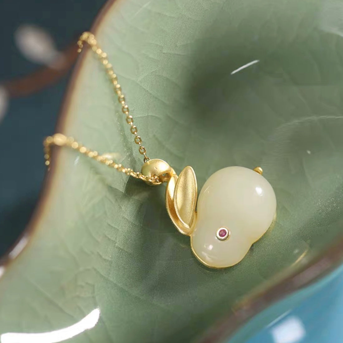 Natural Hetian Jade Rabbit Protection Set