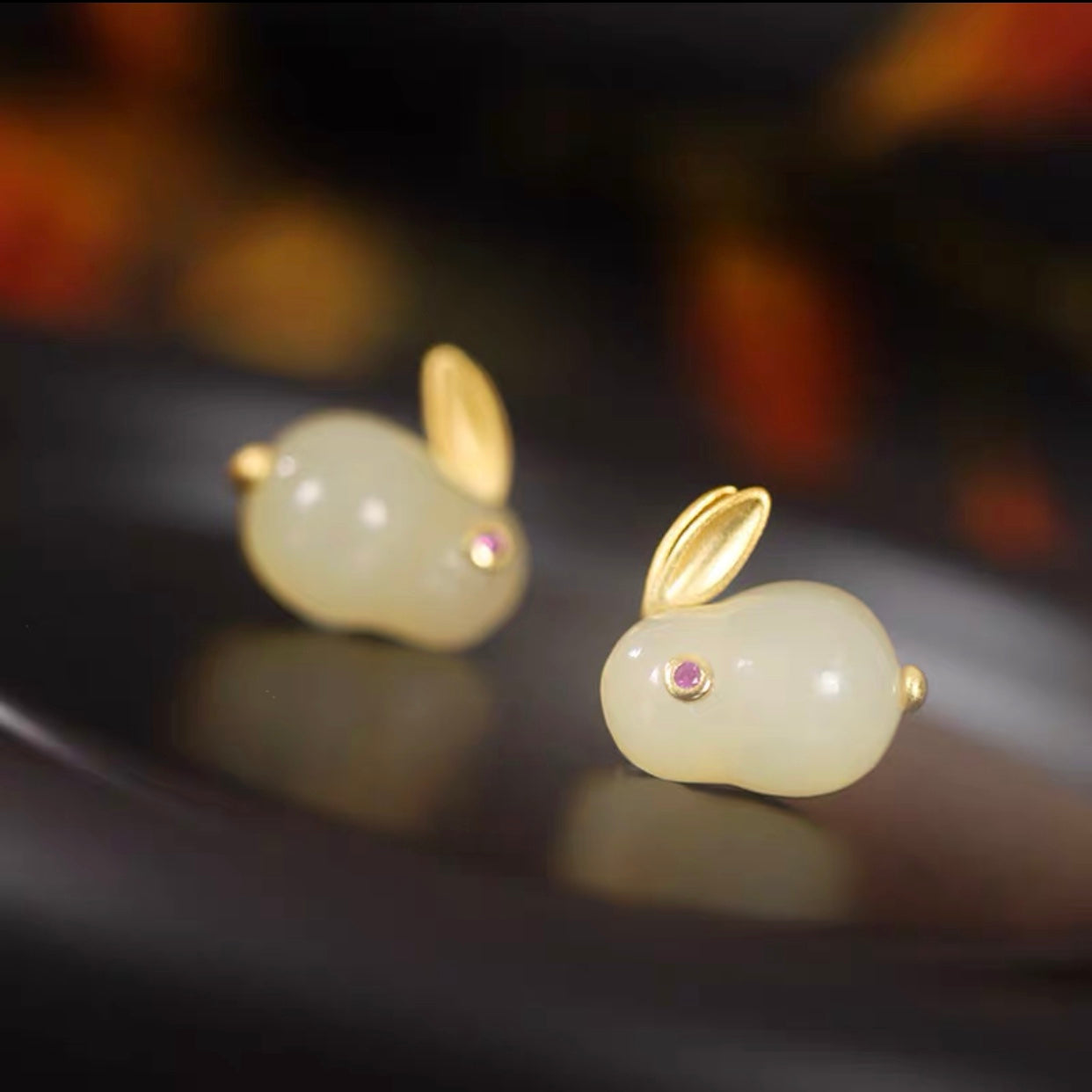Natural Hetian Jade Rabbit Protection Set