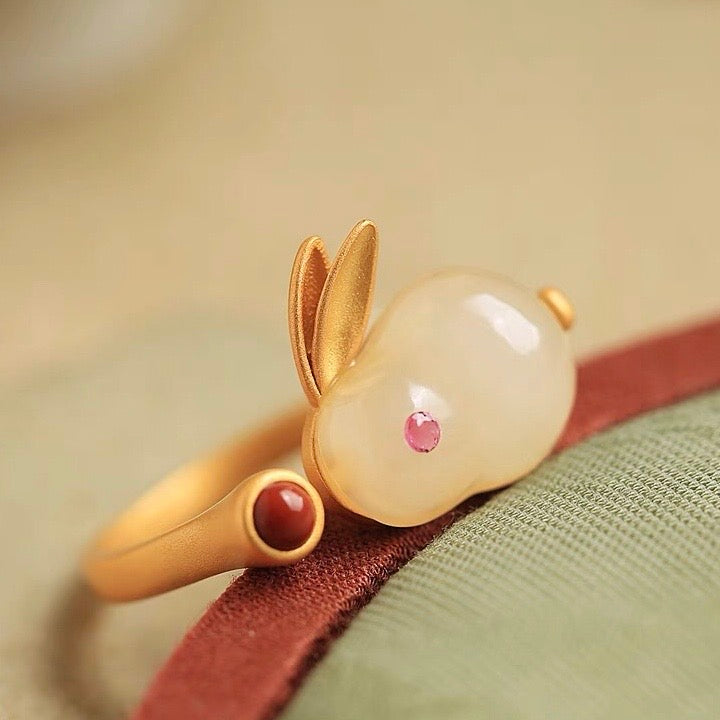 Natural Hetian Jade Rabbit Protection Set