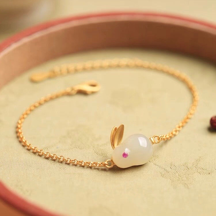 Natural Hetian Jade Rabbit Protection Set