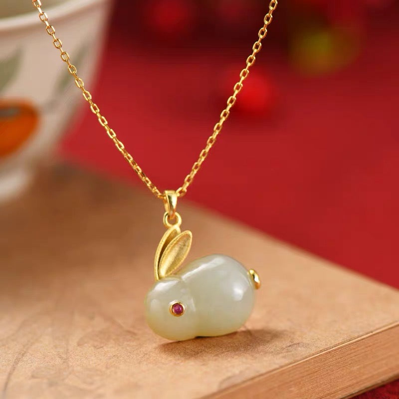 Natural Hetian Jade Rabbit Protection Set