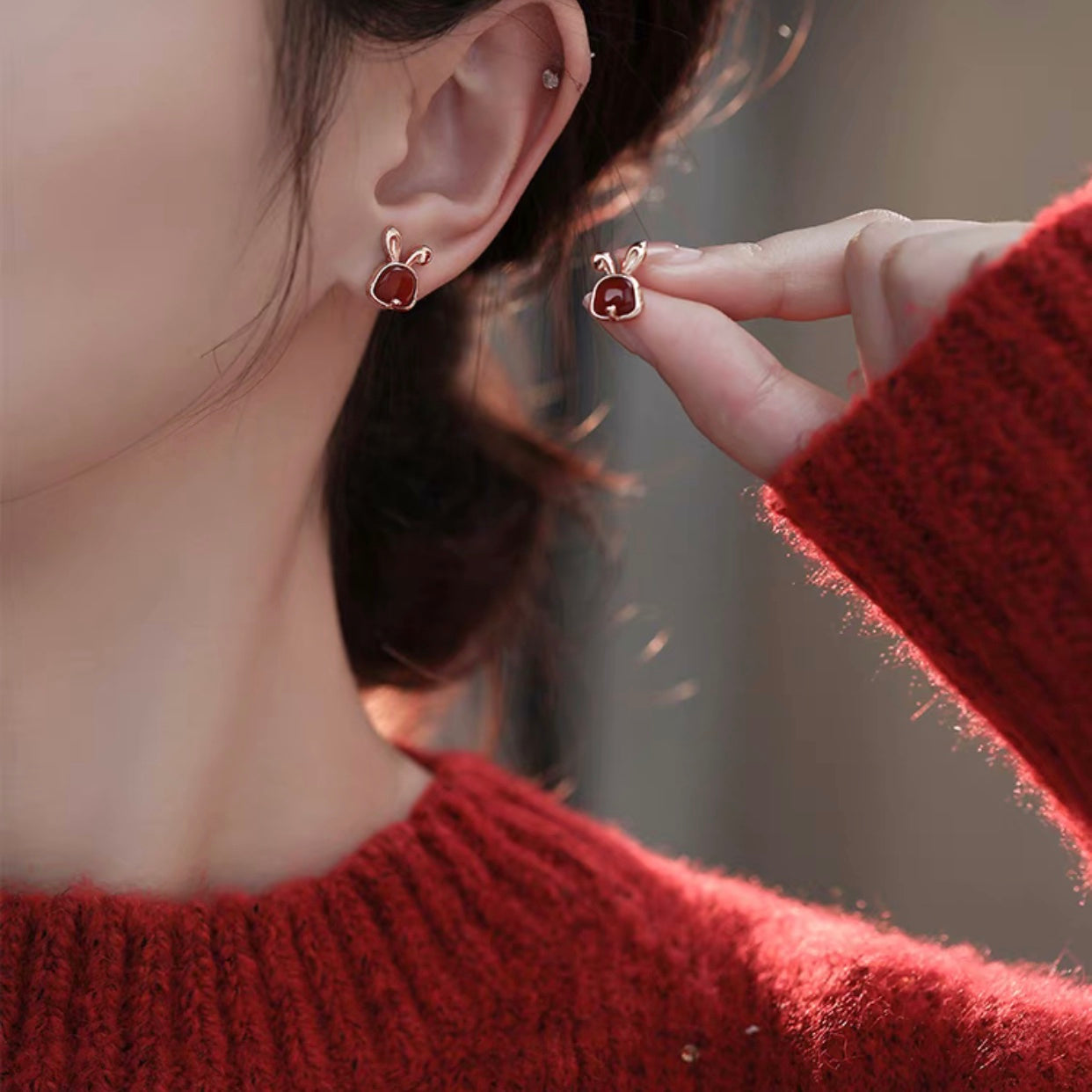 Natural Red Agate Protection Rabbit Set