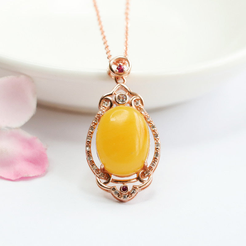 Natural Amber Enamel Wealth Pendant