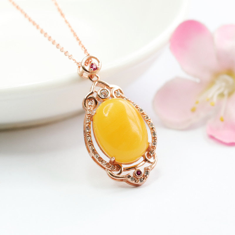 Natural Amber Enamel Wealth Pendant