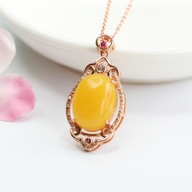 Natural Amber Enamel Wealth Pendant