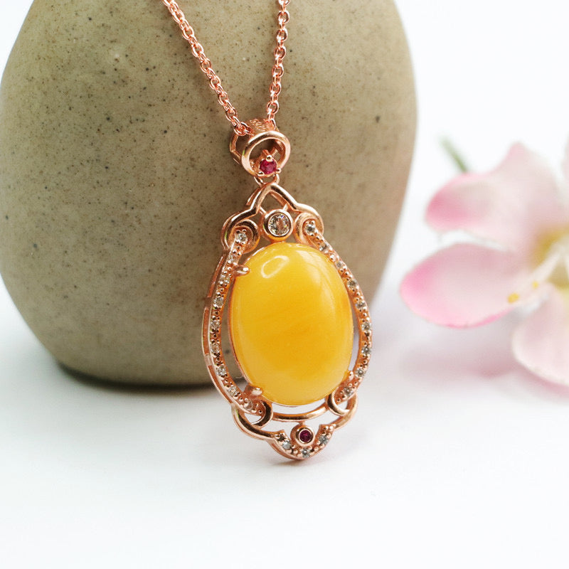 Natural Amber Enamel Wealth Pendant