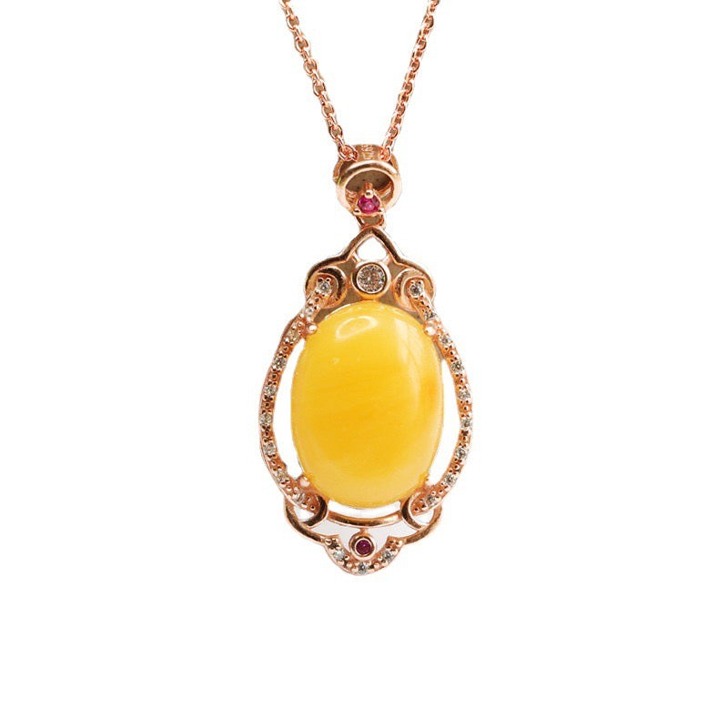 Natural Amber Enamel Wealth Pendant
