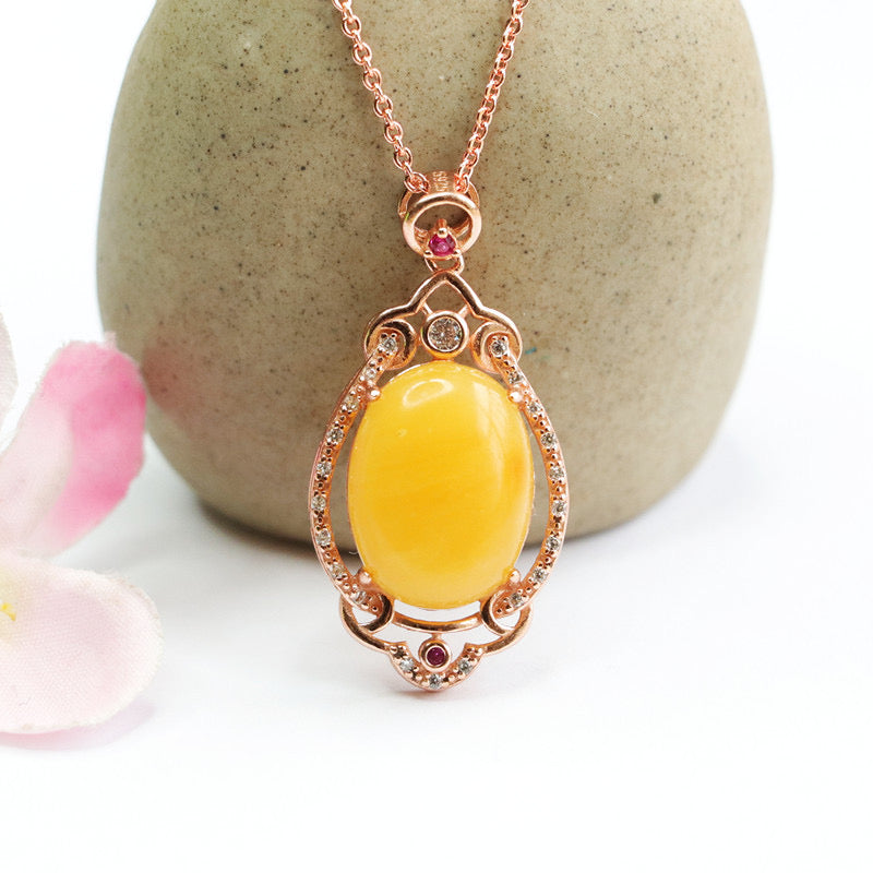 Natural Amber Enamel Wealth Pendant