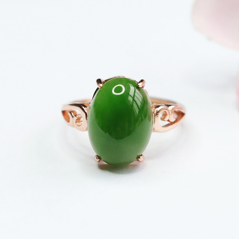 Natural Green Jade Feng Shui Cloud Wealth Ring