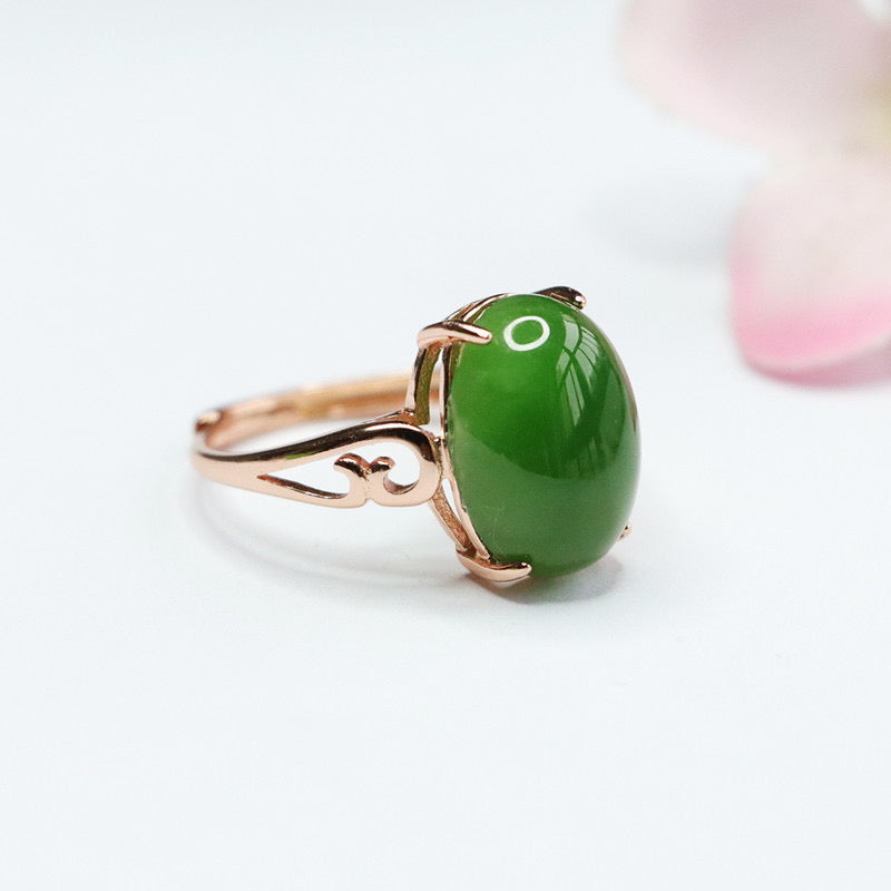Natural Green Jade Feng Shui Cloud Wealth Ring