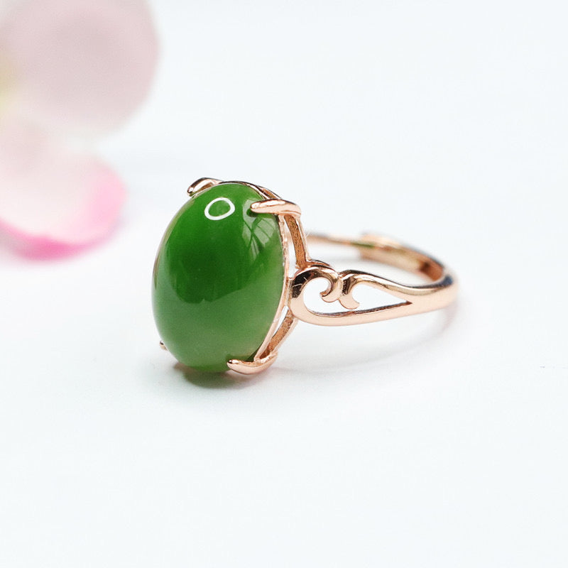 Natural Green Jade Feng Shui Cloud Wealth Ring