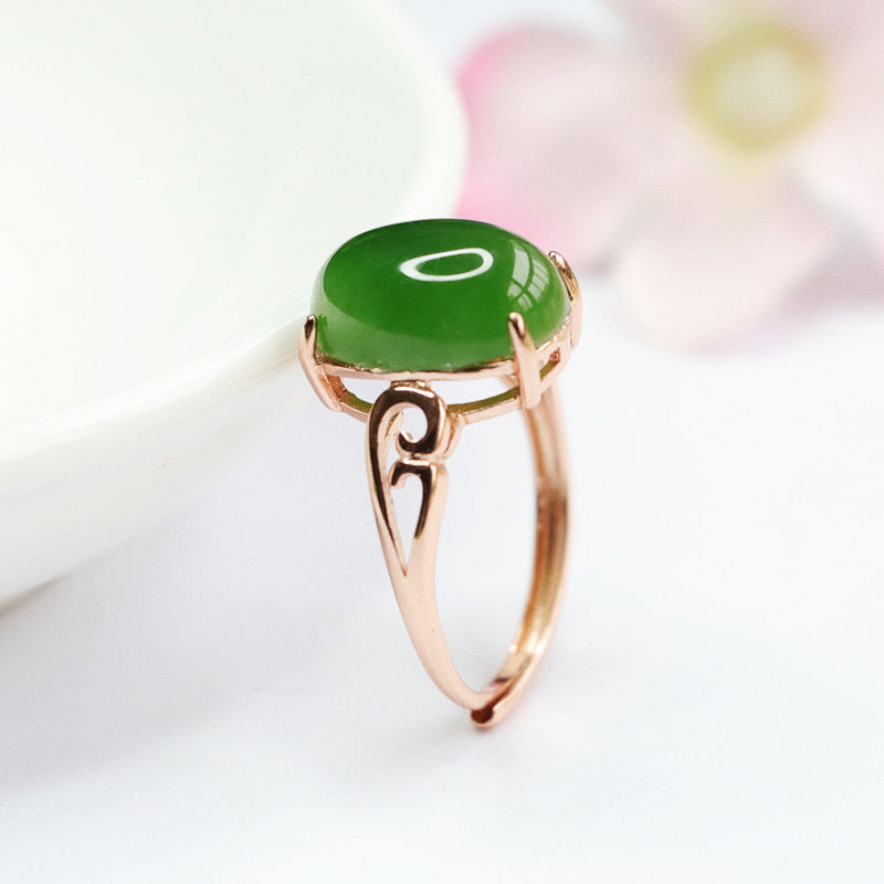 Natural Green Jade Feng Shui Cloud Wealth Ring
