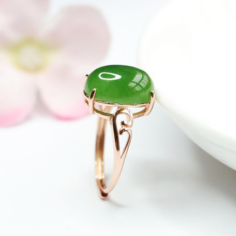 Natural Green Jade Feng Shui Cloud Wealth Ring
