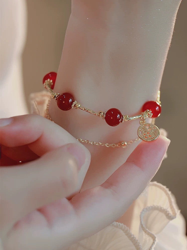 Natural Red Agate Luck & Full Blessing Bracelet