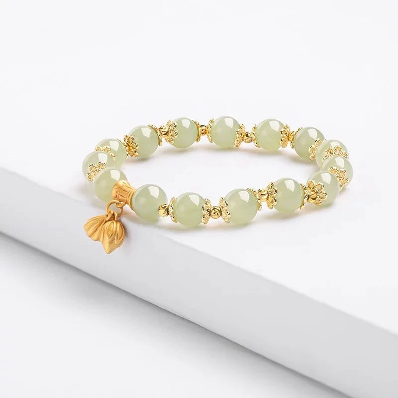 Natural Green Jade Lucky Lotus Bracelet