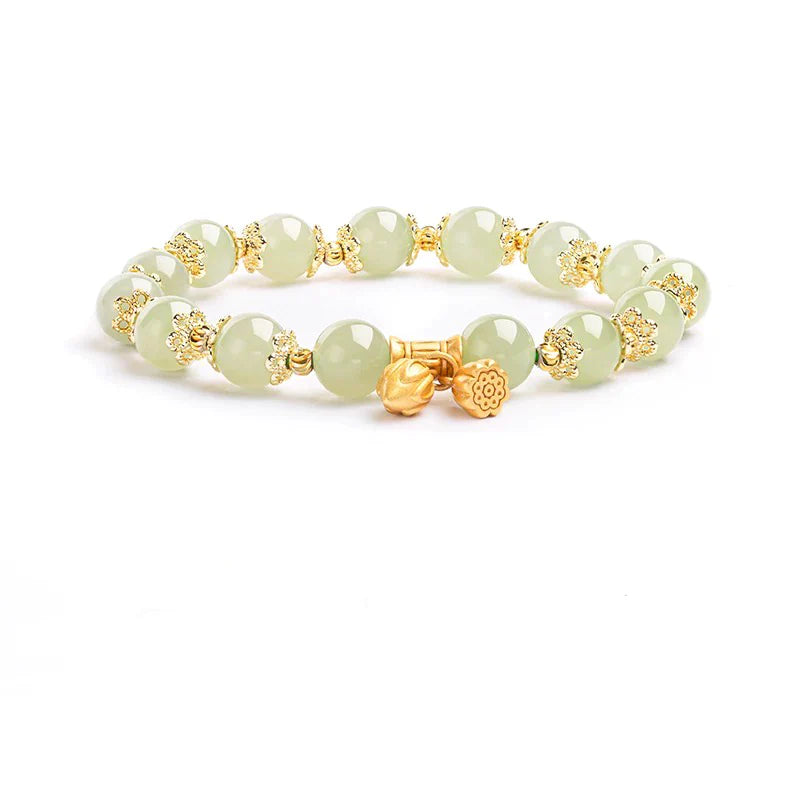 Natural Green Jade Lucky Lotus Bracelet