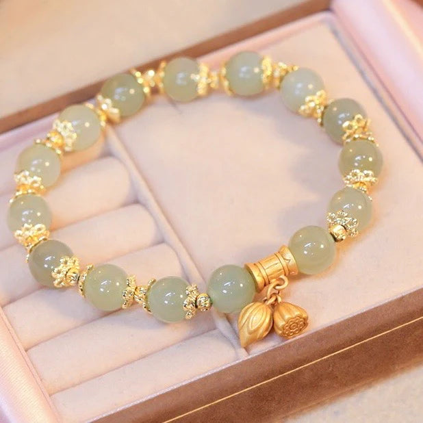 Natural Green Jade Lucky Lotus Bracelet
