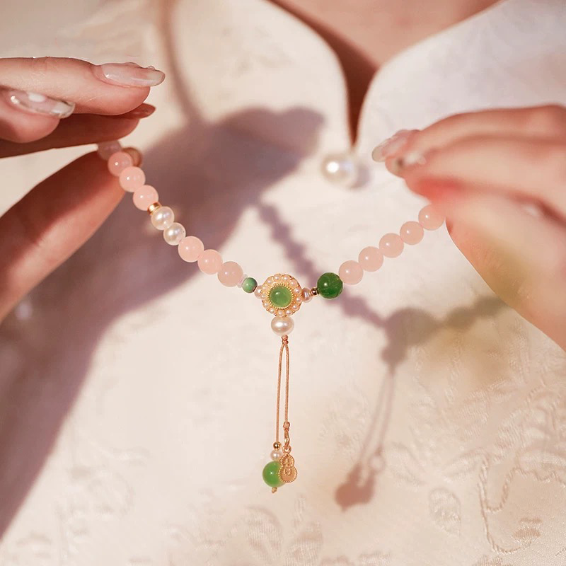 Natural Pink Hetian Jade Healing Bracelet