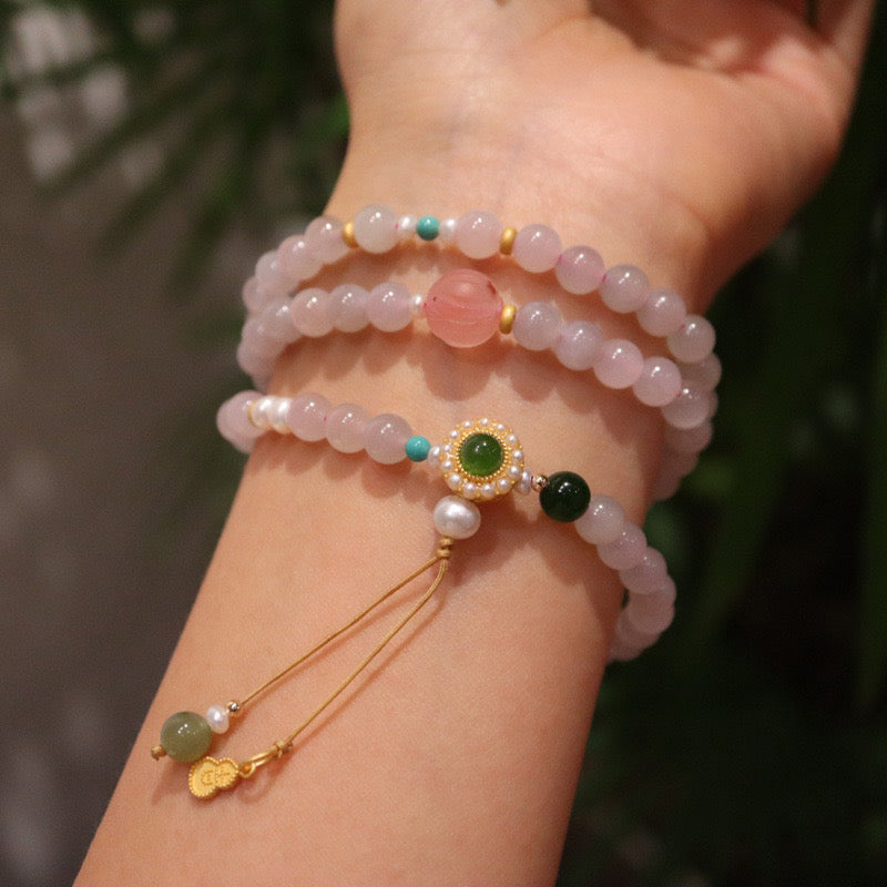 Natural Pink Hetian Jade Healing Bracelet