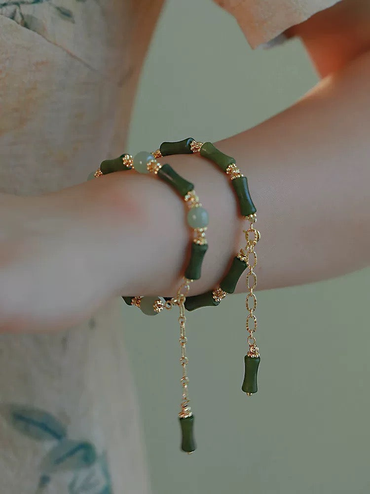 Natural Green Jade Protection Bamboo Bracelet