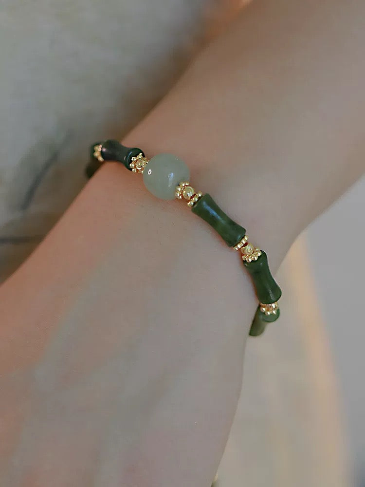 Natural Green Jade Protection Bamboo Bracelet