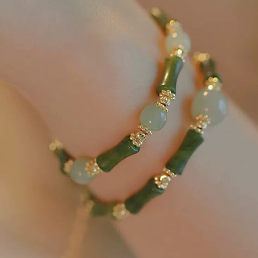Natural Green Jade Protection Bamboo Bracelet