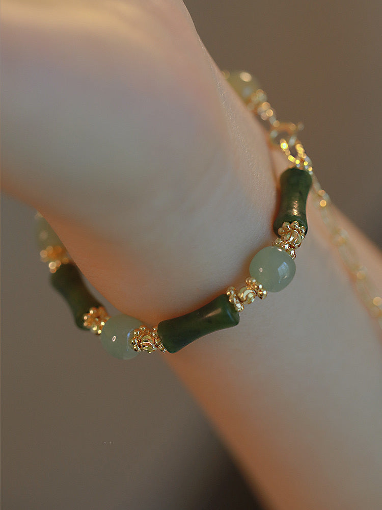 Natural Green Jade Protection Bamboo Bracelet