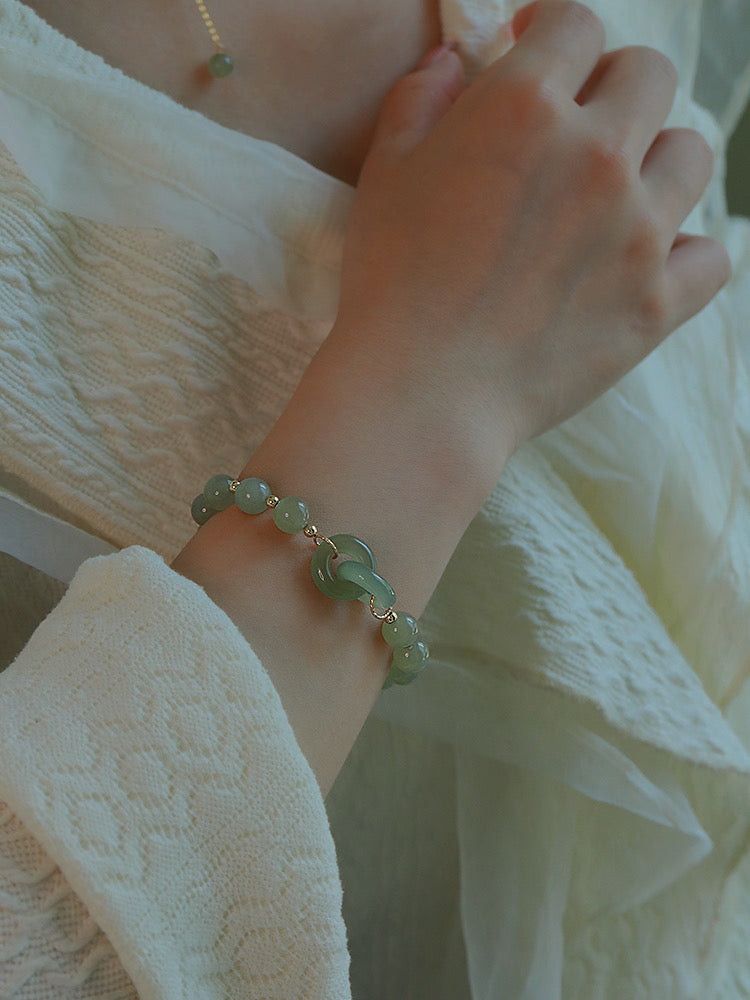 Natural Green Jade Lucky & Protection Lock Bracelet
