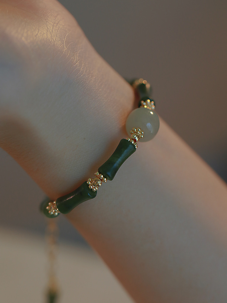 Natural Green Jade Protection Bamboo Bracelet