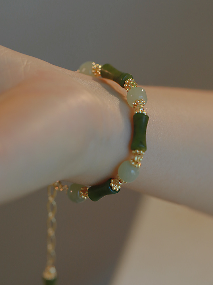 Natural Green Jade Protection Bamboo Bracelet