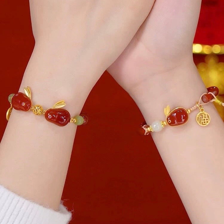 Natural Red Agate & Hetian Jade Feng Shui Rabbit Bangle