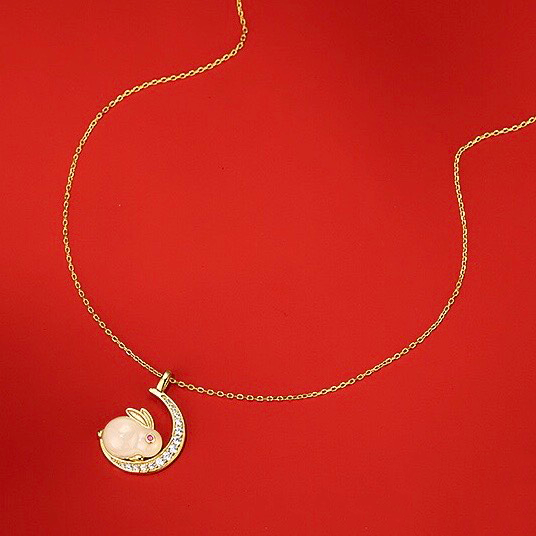 Natural Hetian Jade Rabbit & Moon Auspicious Pendant