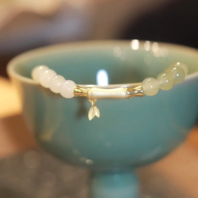 Natural Green Jade Feng Shui Bamboo Lucky Bracelet