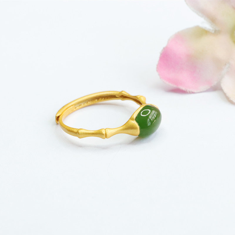 Natural Green Jade Feng Shui Bamboo Ring
