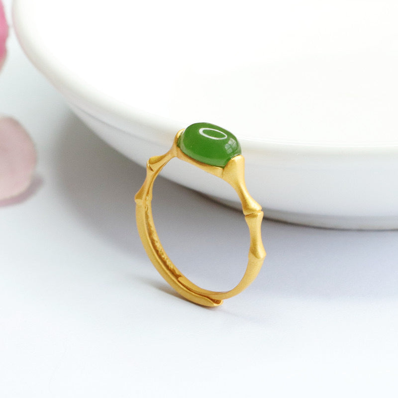 Natural Green Jade Feng Shui Bamboo Ring